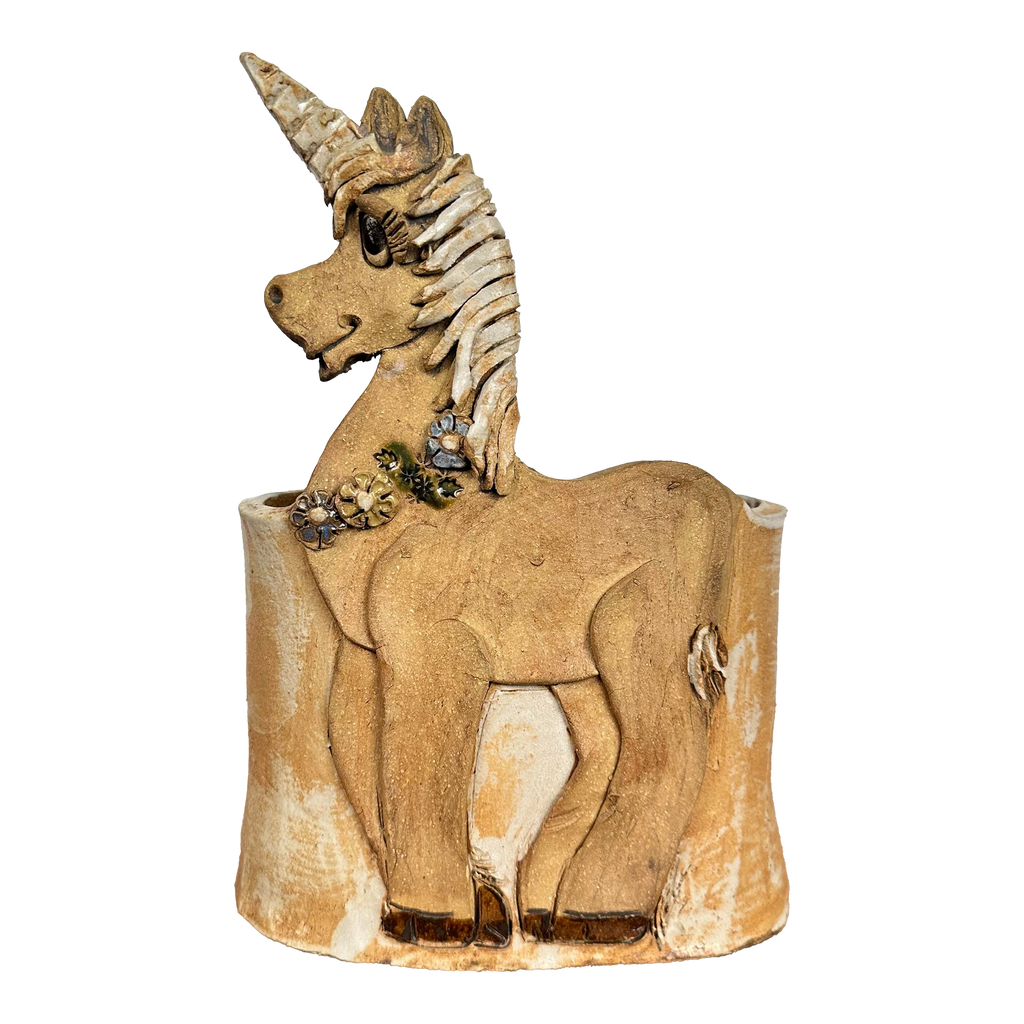 Unicorn Vessel Signed Studio Pottery