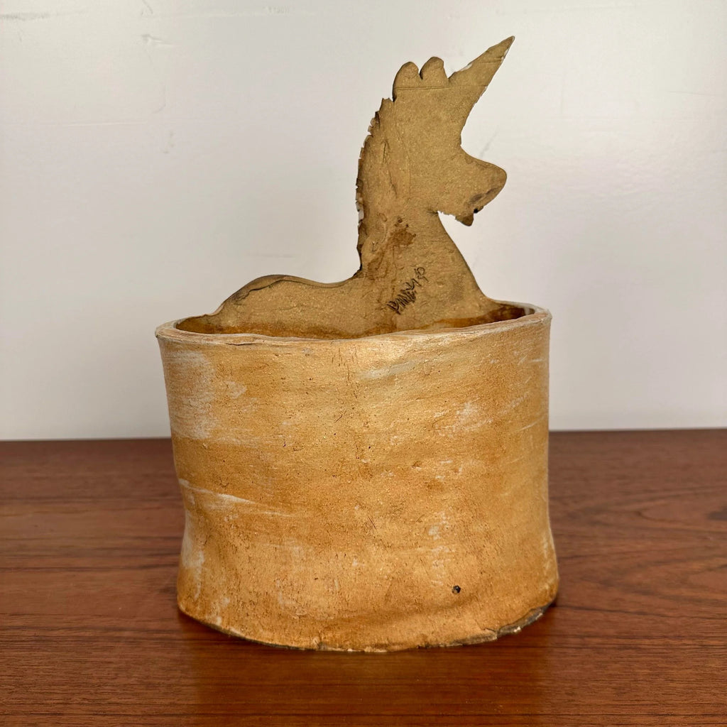 Unicorn Vessel Signed Studio Pottery