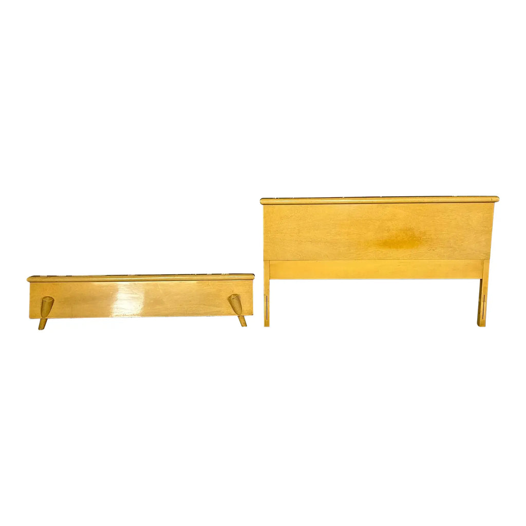 Unique Mid Century Modern Blonde Wood Full Size Headboard and Footboard