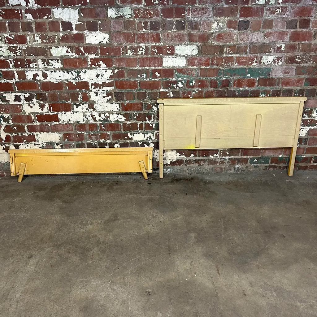 Unique Mid Century Modern Blonde Wood Full Size Headboard and Footboard