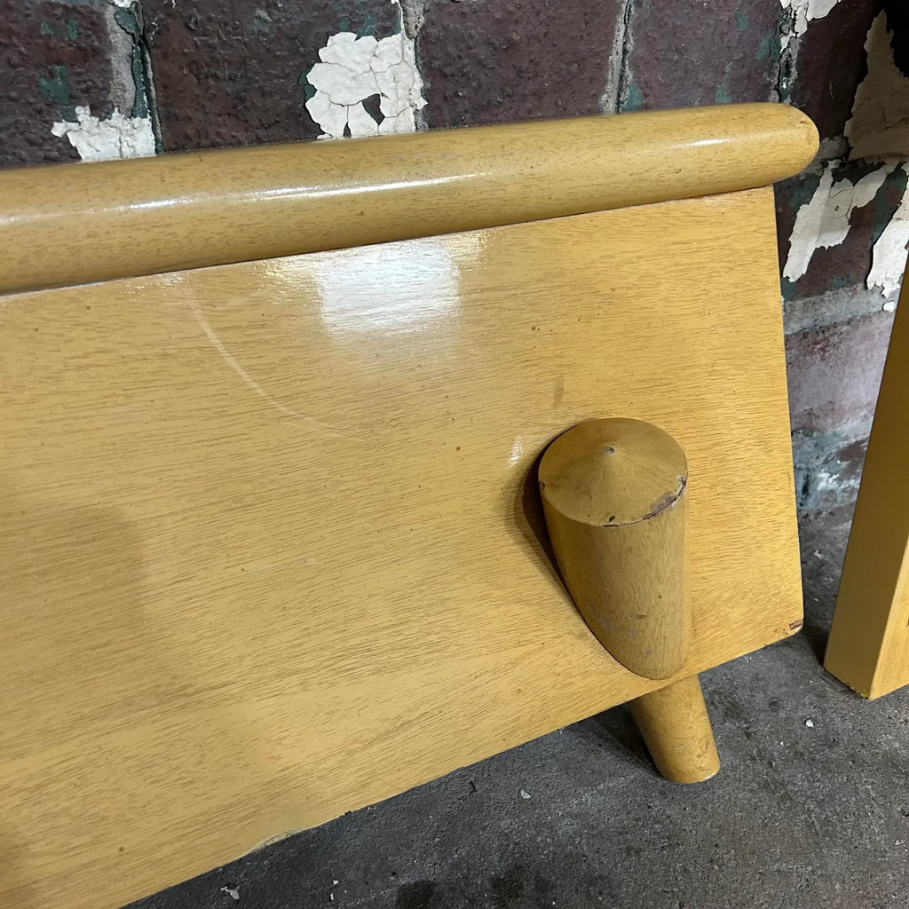 Unique Mid Century Modern Blonde Wood Full Size Headboard and Footboard