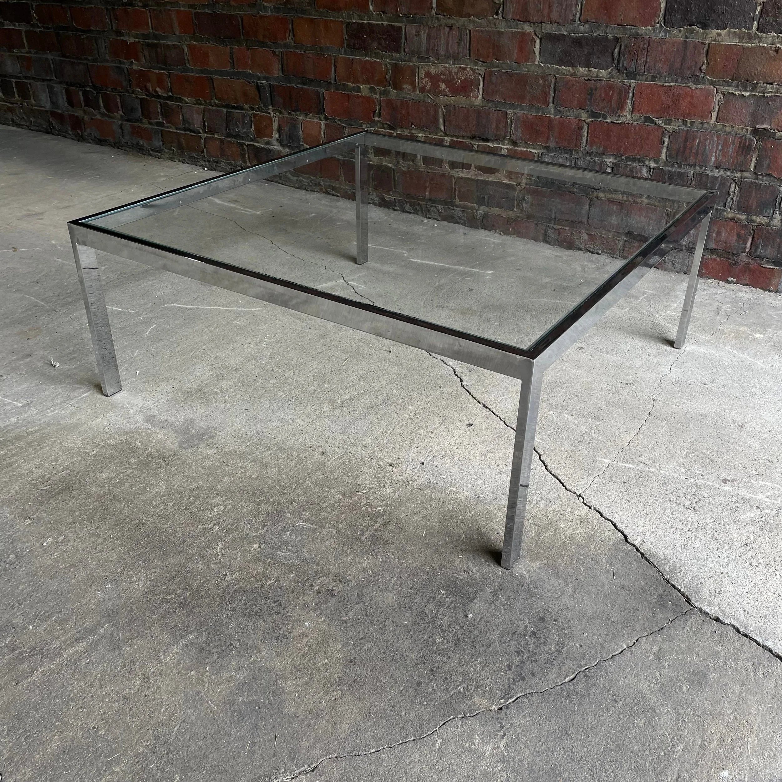 Milo Baughman Style Chrome Square Coffee Table