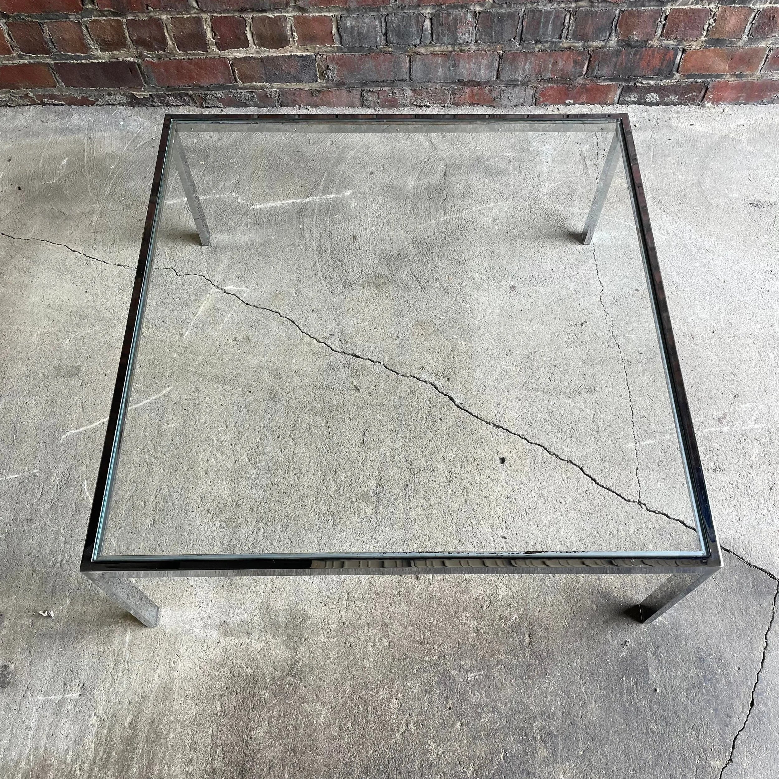 Milo Baughman Style Chrome Square Coffee Table