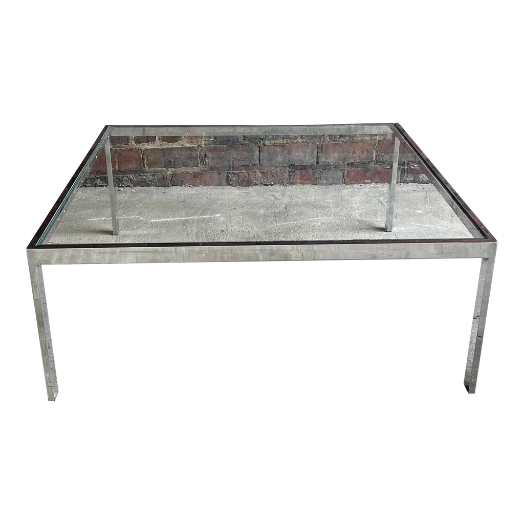 Milo Baughman Style Chrome Square Coffee Table