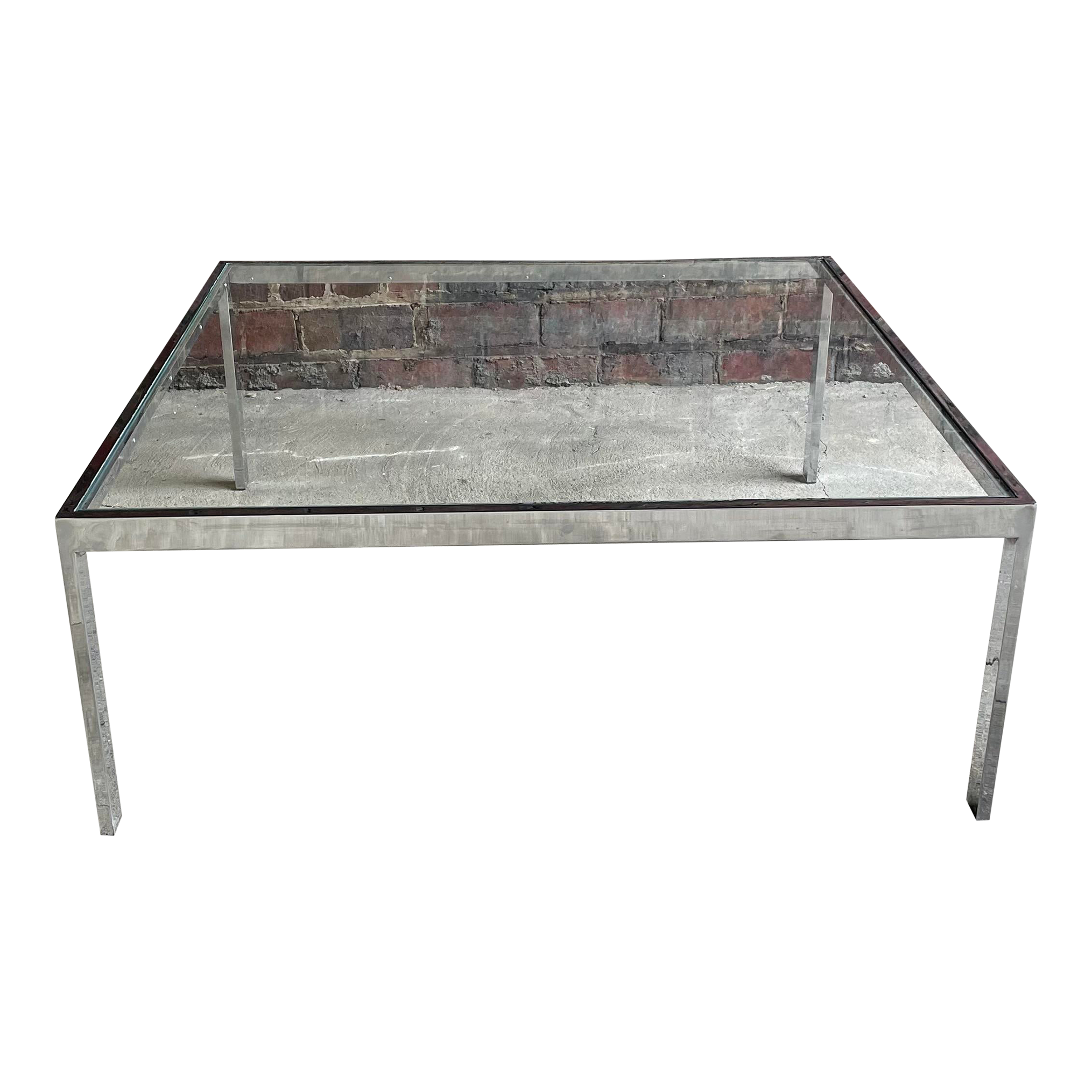 Milo Baughman Style Chrome Square Coffee Table