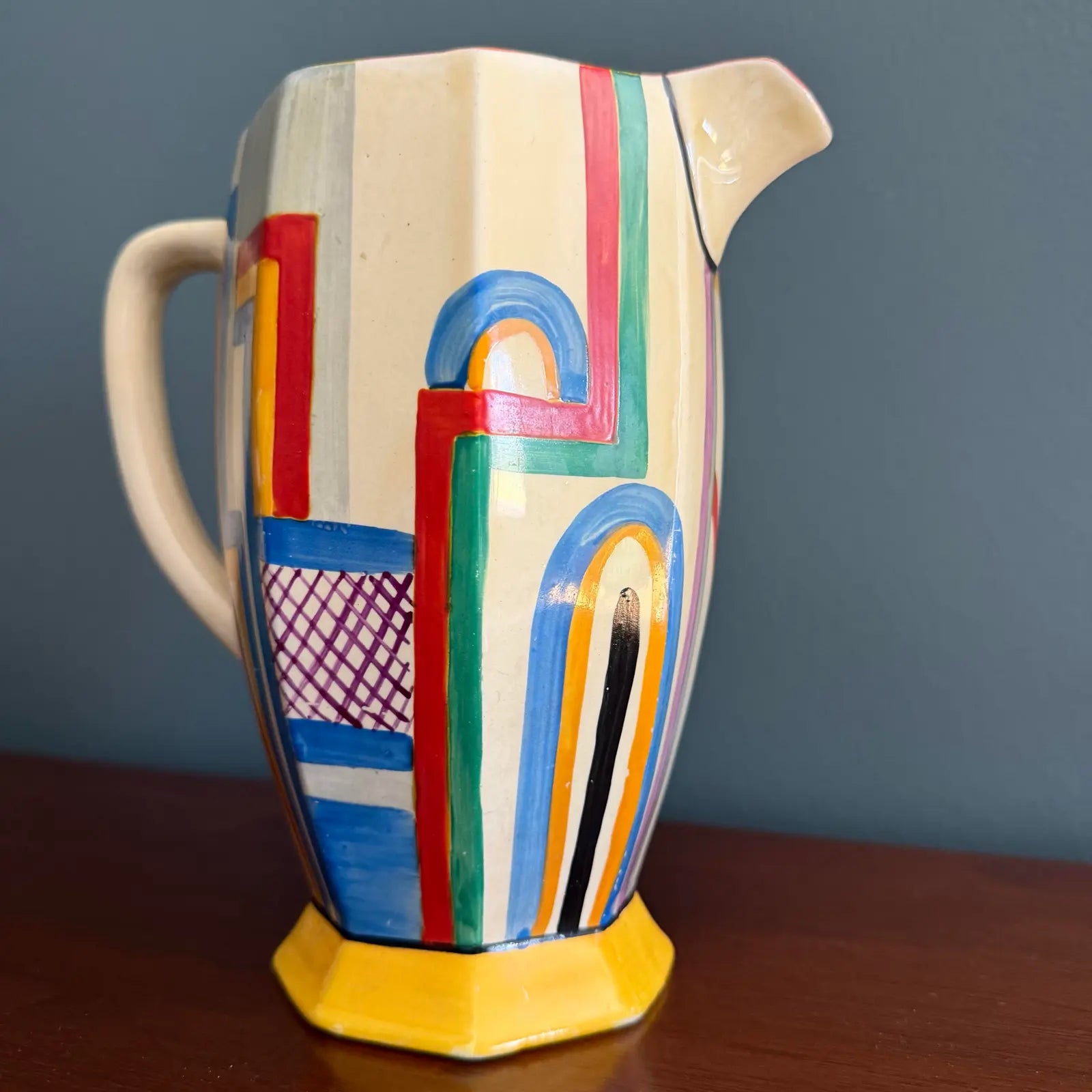 Vintage Clarice Cliff Art Deco Athens Shape Jug With Tennis Motif