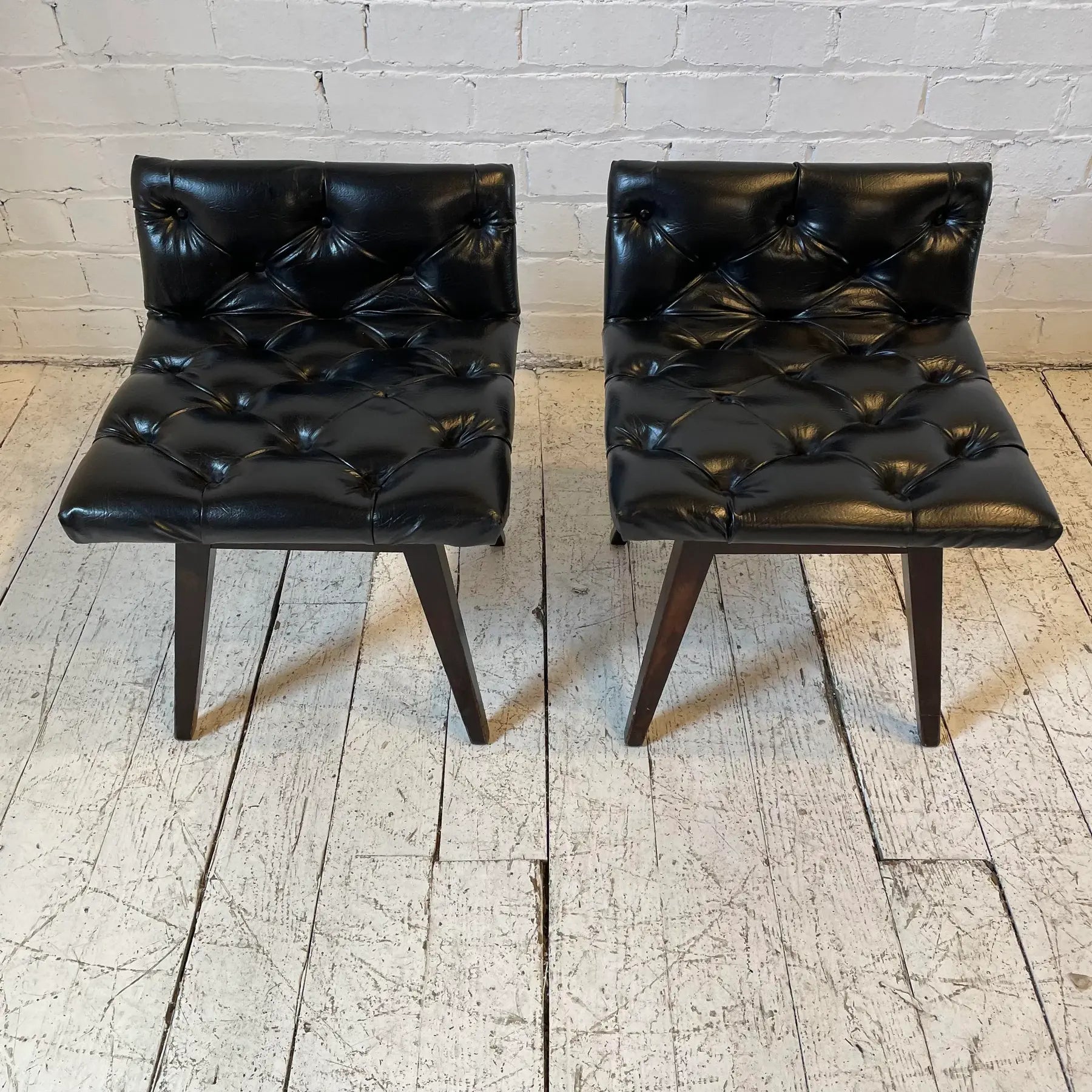 Vintage Mid Century Vinyl Stool Chairs - a Pair