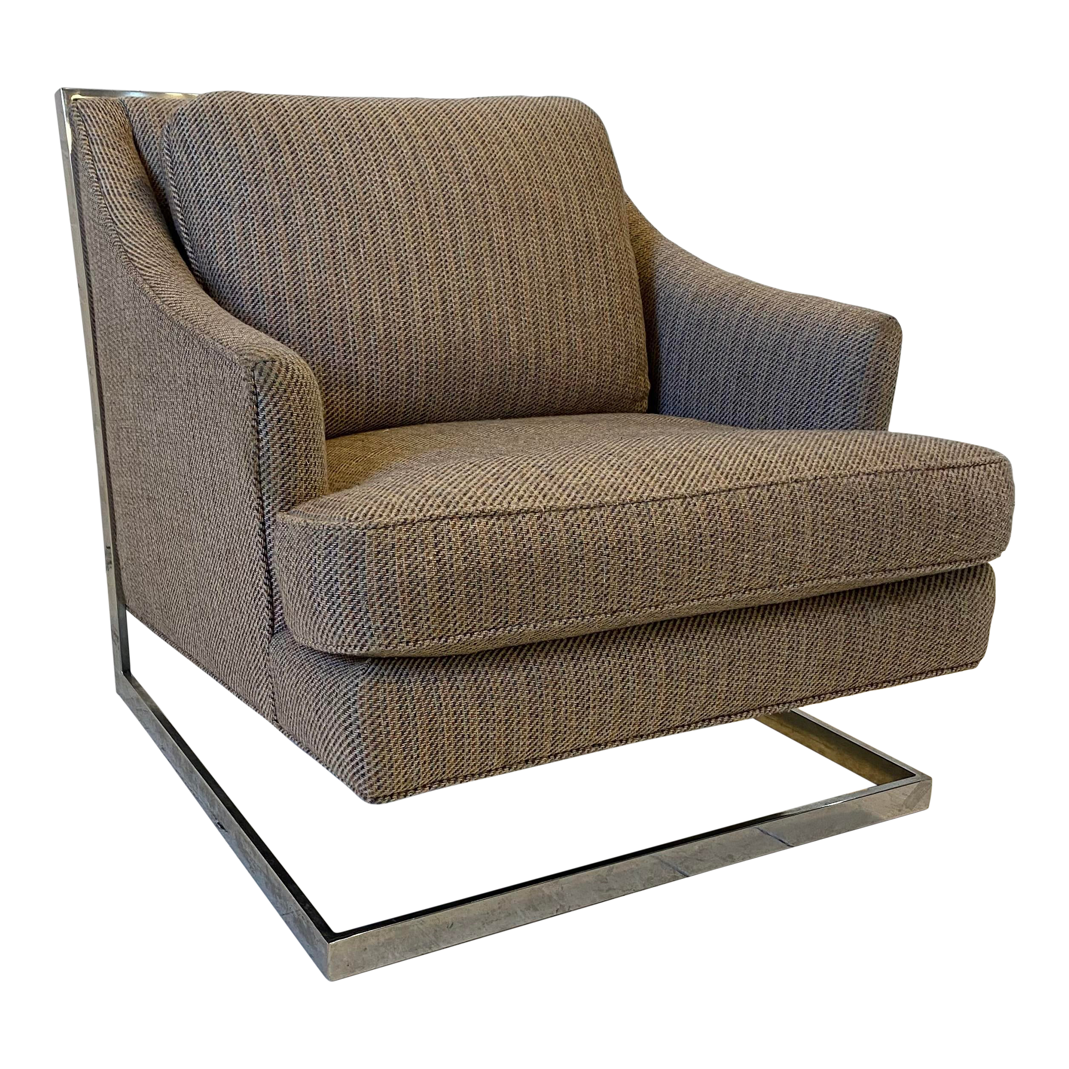 Milo Baughman Style Cantilevered Chrome Frame Chair