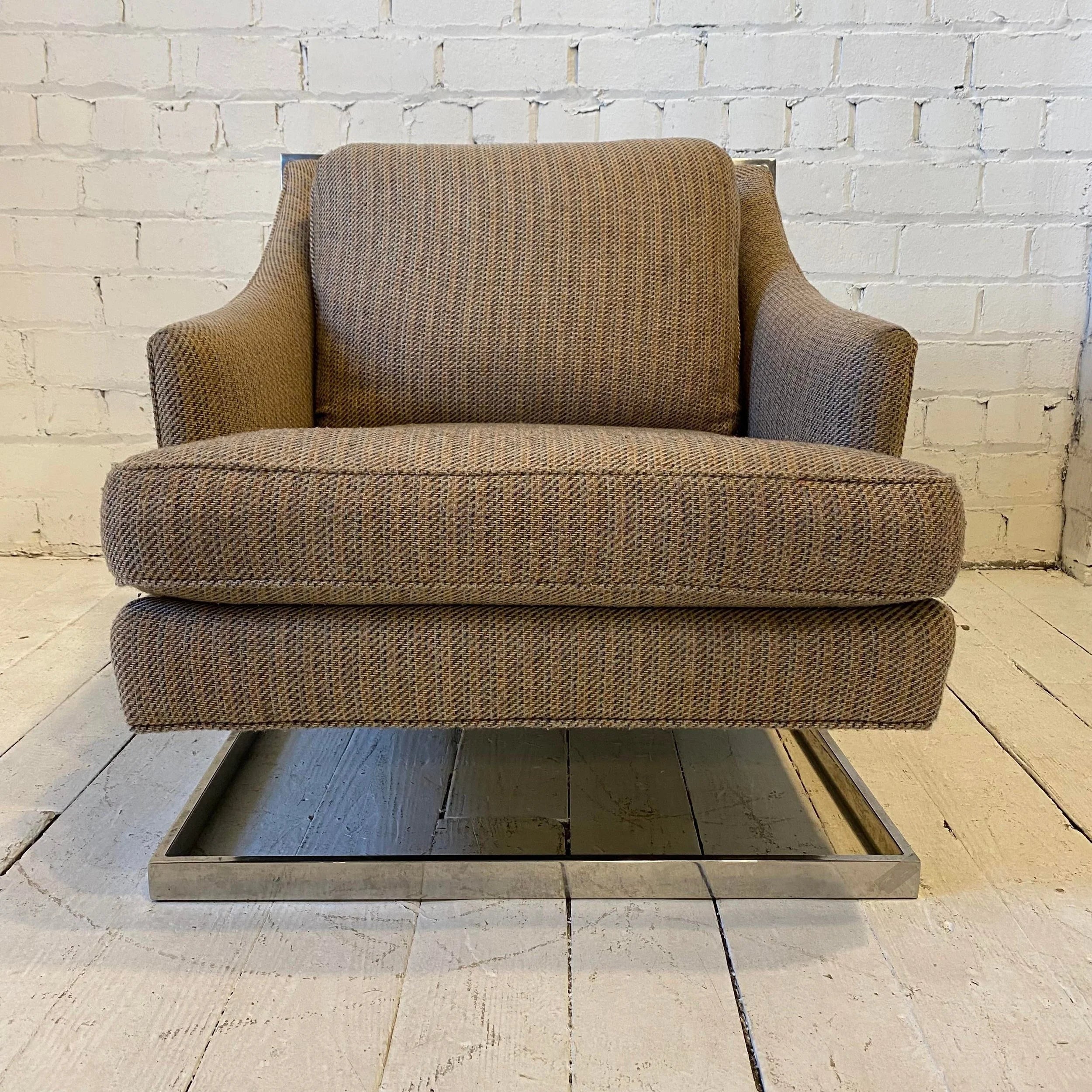 Milo Baughman Style Cantilevered Chrome Frame Chair