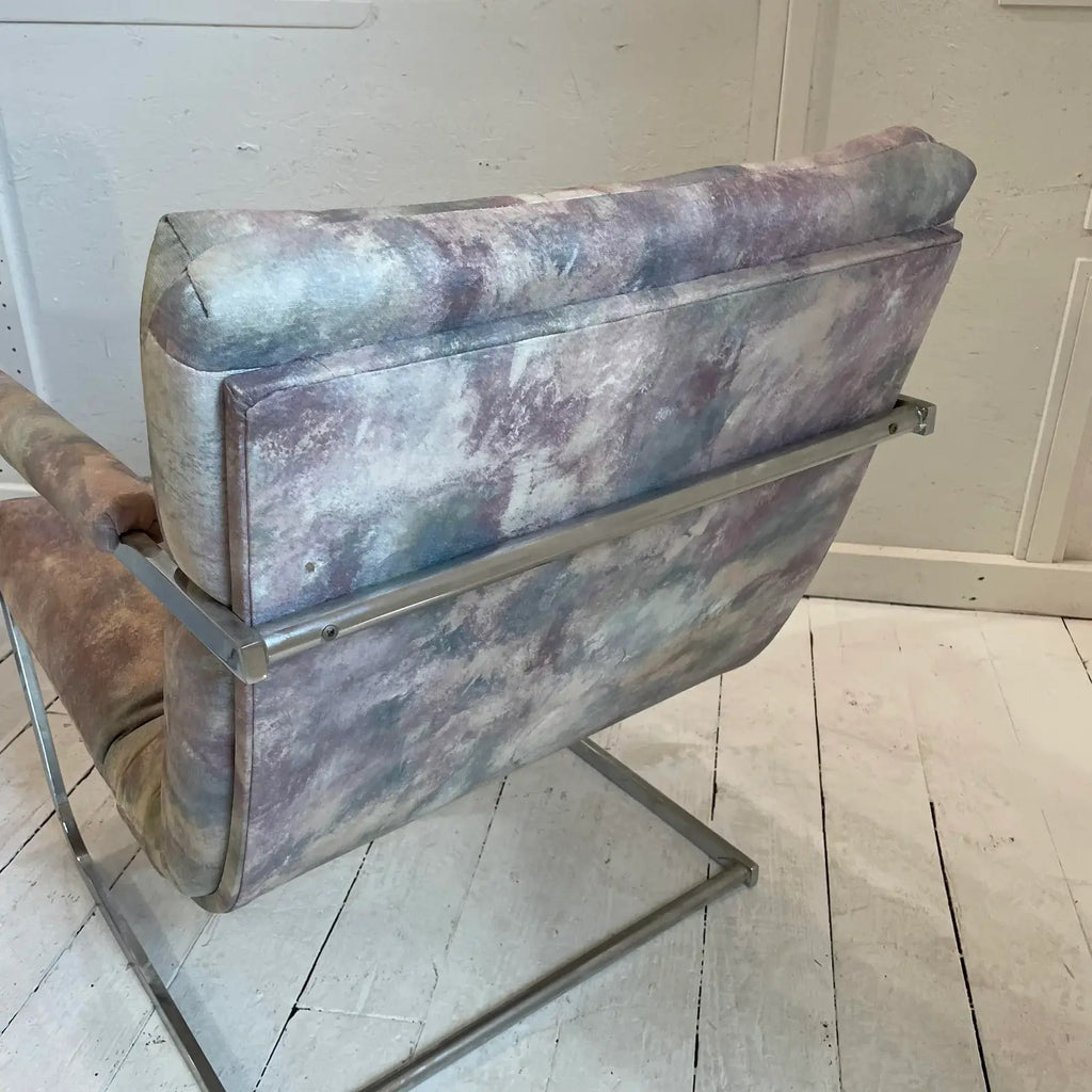 Vintage Milo Baughman Style Chrome Cantilevered Club Chairs - a Pair