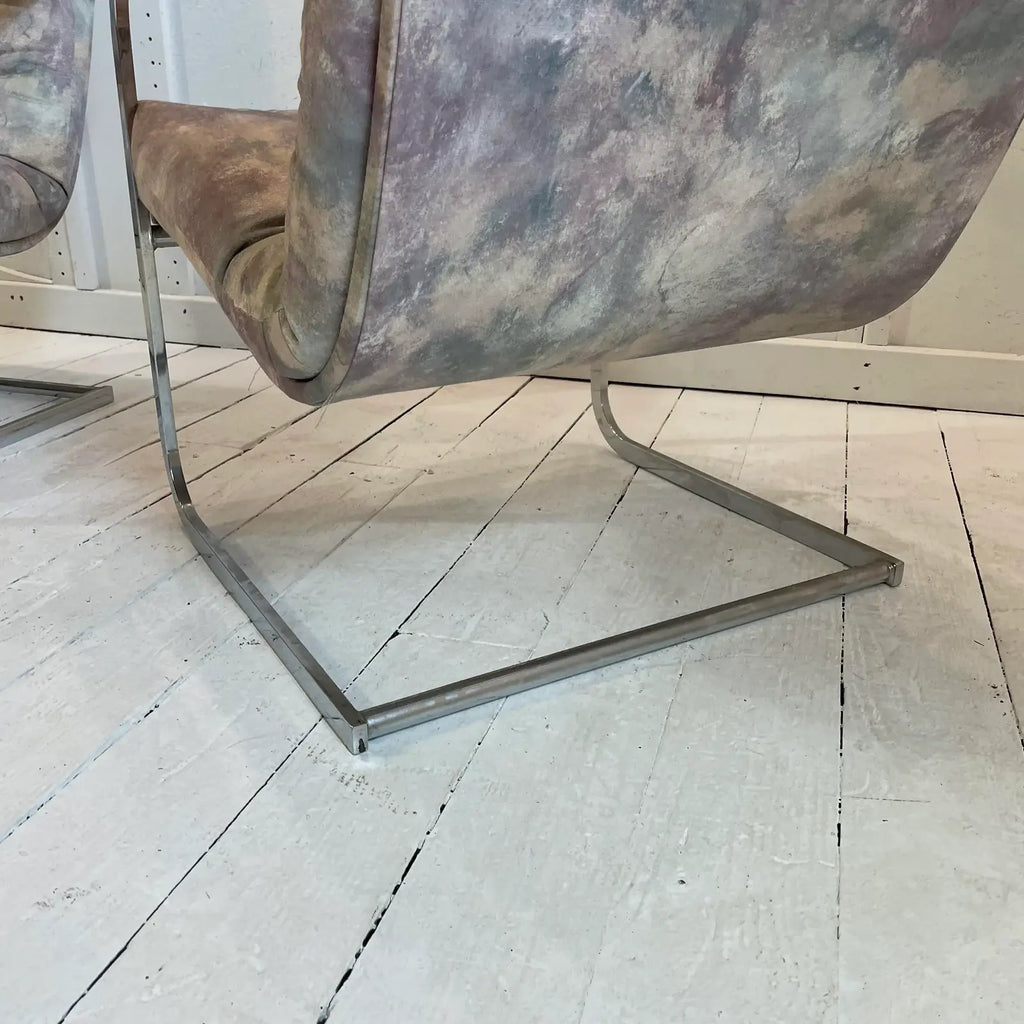Vintage Milo Baughman Style Chrome Cantilevered Club Chairs - a Pair