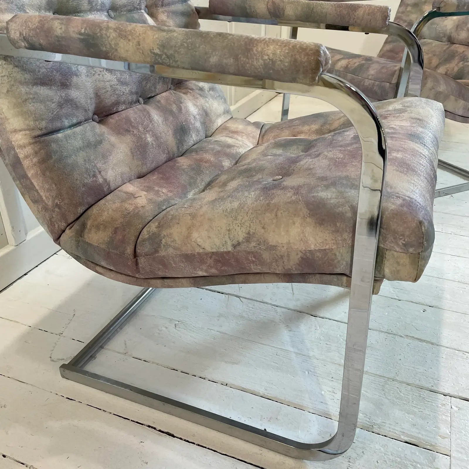 Vintage Milo Baughman Style Chrome Cantilevered Club Chairs - a Pair