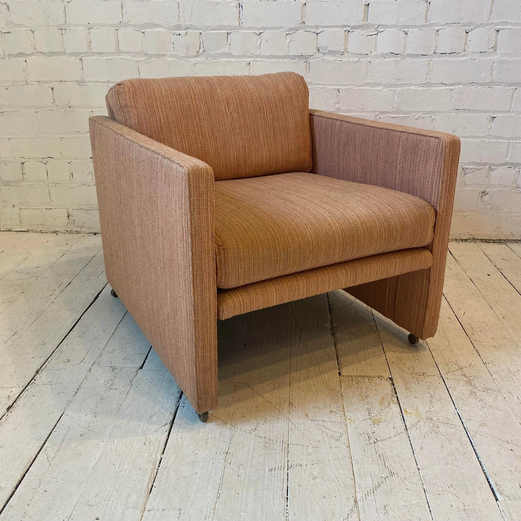 Pair of Milo Baughman-Style Pink Club Chairs on Casters