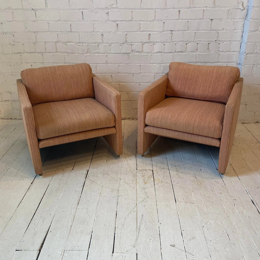 Pair of Milo Baughman-Style Pink Club Chairs on Casters