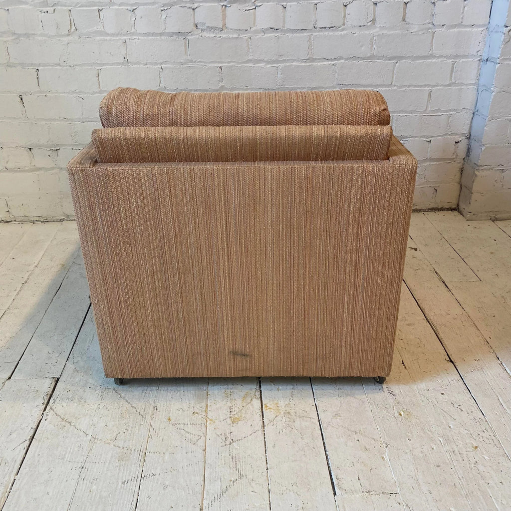 Pair of Milo Baughman-Style Pink Club Chairs on Casters
