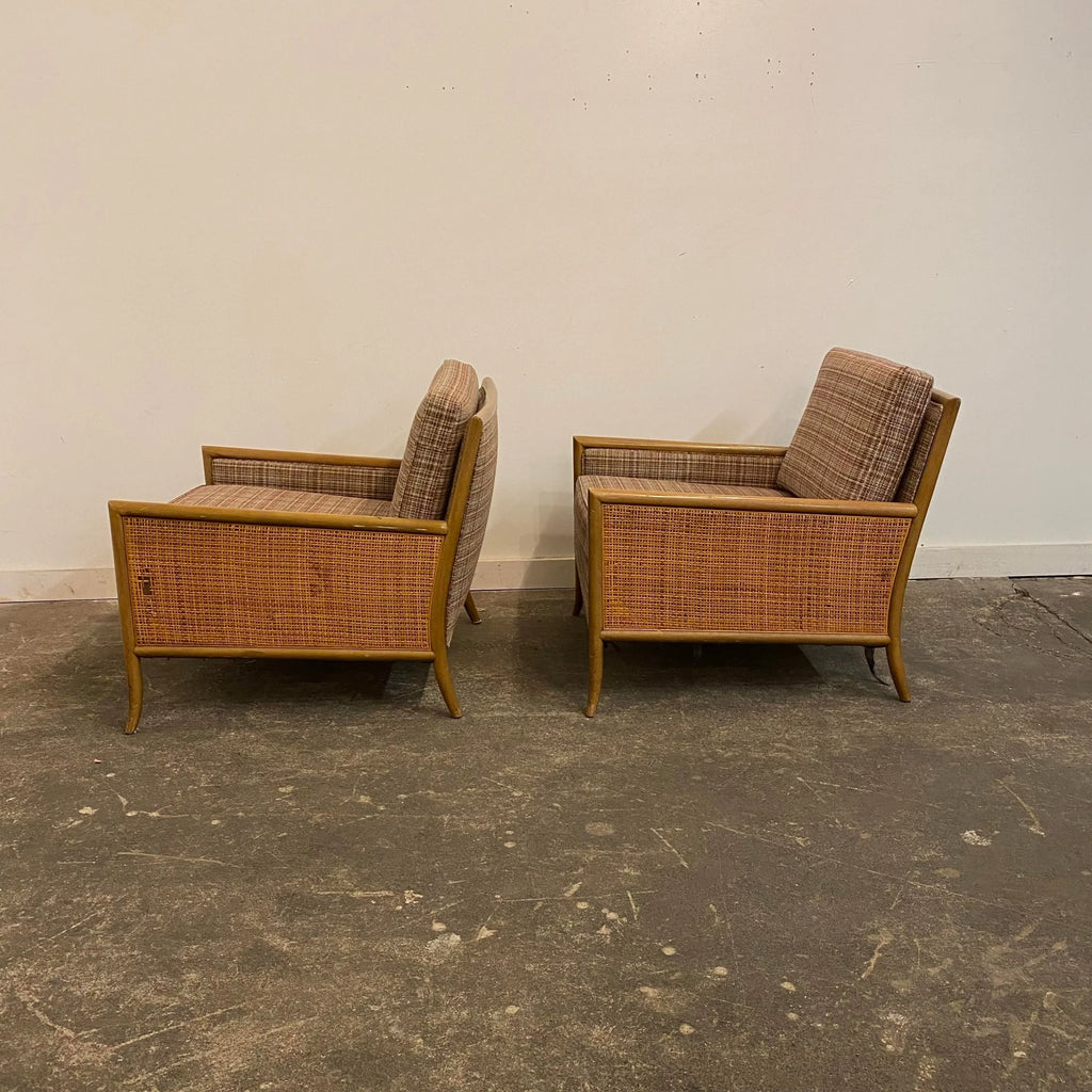 Vintage Pair of TH Robsjohn-Gibbings Cane-Sided Club Chairs Midcentury Modern
