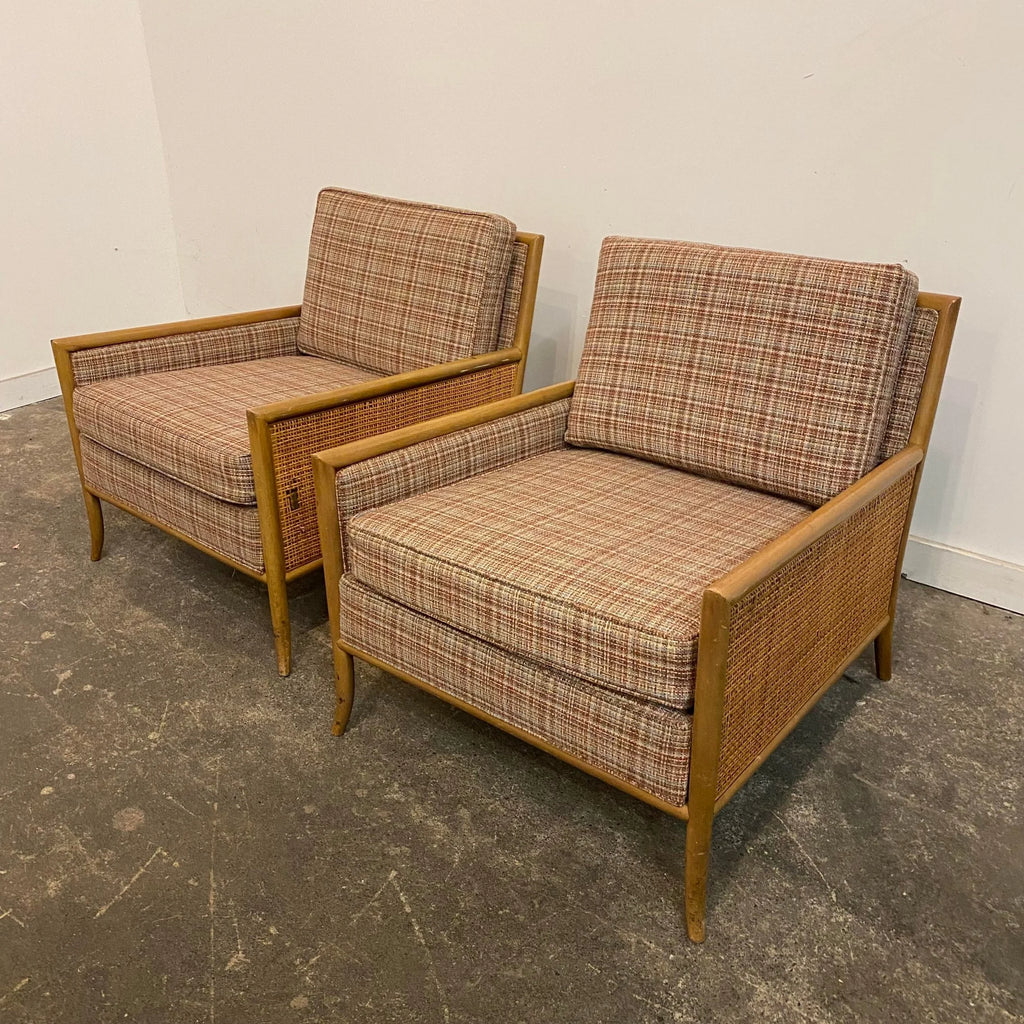 Vintage Pair of TH Robsjohn-Gibbings Cane-Sided Club Chairs Midcentury Modern