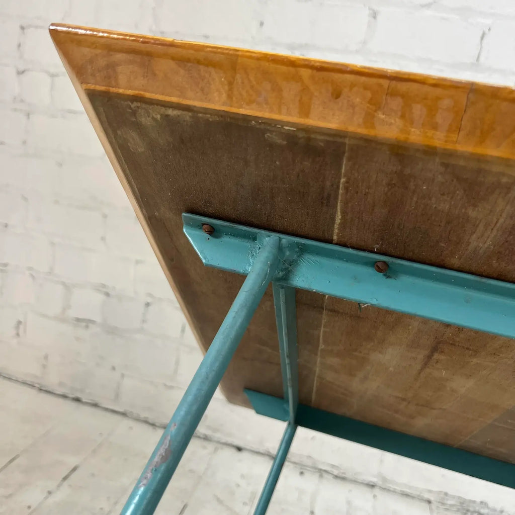 Vintage Woodard Outdoor Patio Wood Top Side Table Iron, Attributed