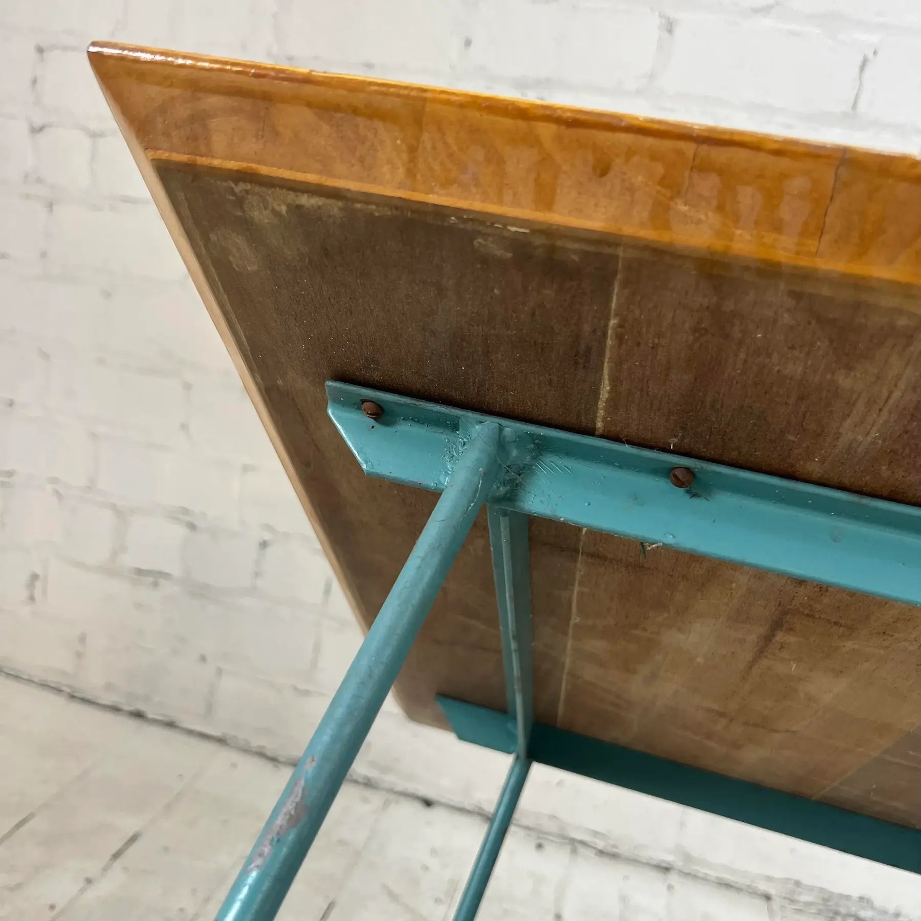 Vintage Woodard Outdoor Patio Wood Top Side Table Iron, Attributed
