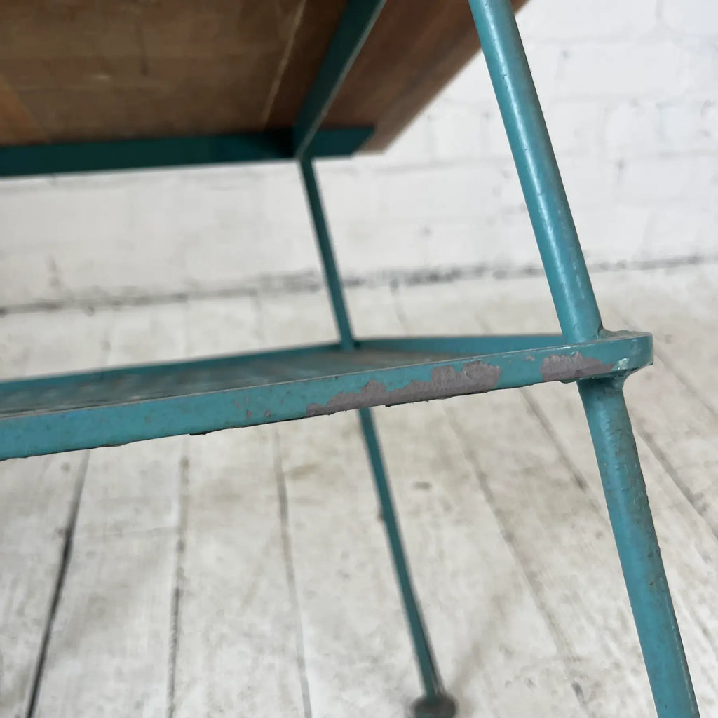 Vintage Woodard Outdoor Patio Wood Top Side Table Iron, Attributed