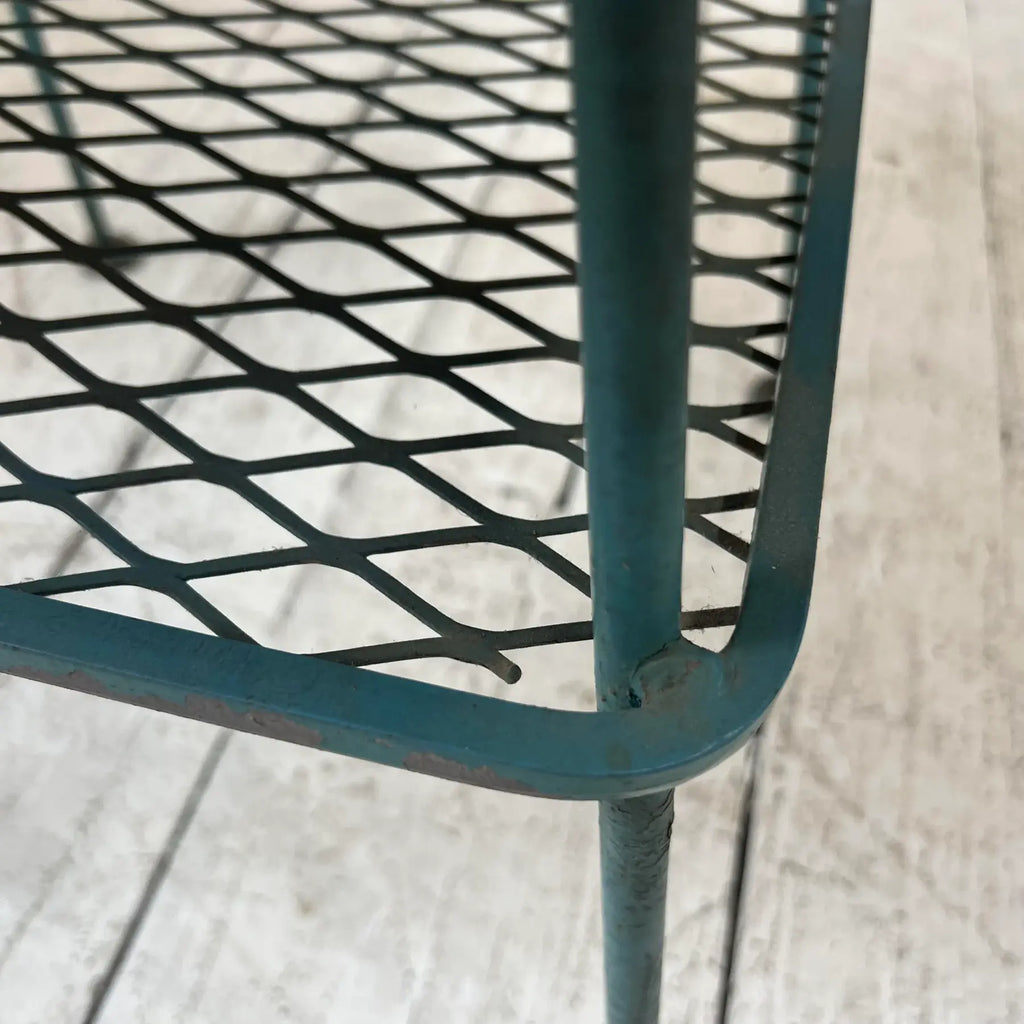 Vintage Woodard Outdoor Patio Wood Top Side Table Iron, Attributed