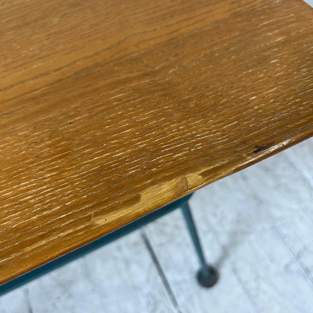 Vintage Woodard Outdoor Patio Wood Top Side Table Iron, Attributed