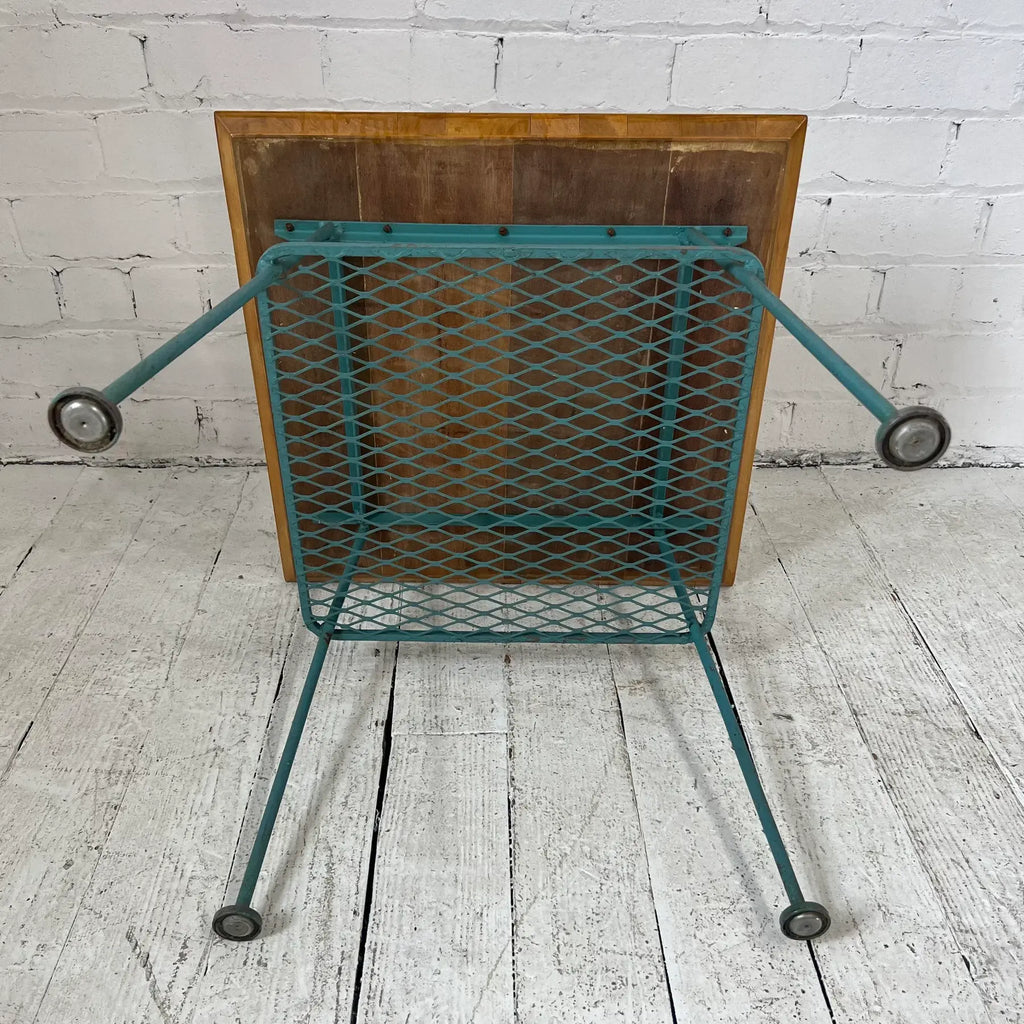 Vintage Woodard Outdoor Patio Wood Top Side Table Iron, Attributed