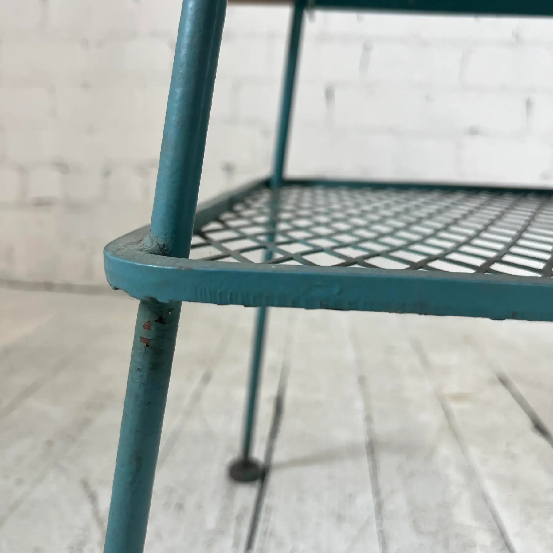 Vintage Woodard Outdoor Patio Wood Top Side Table Iron, Attributed