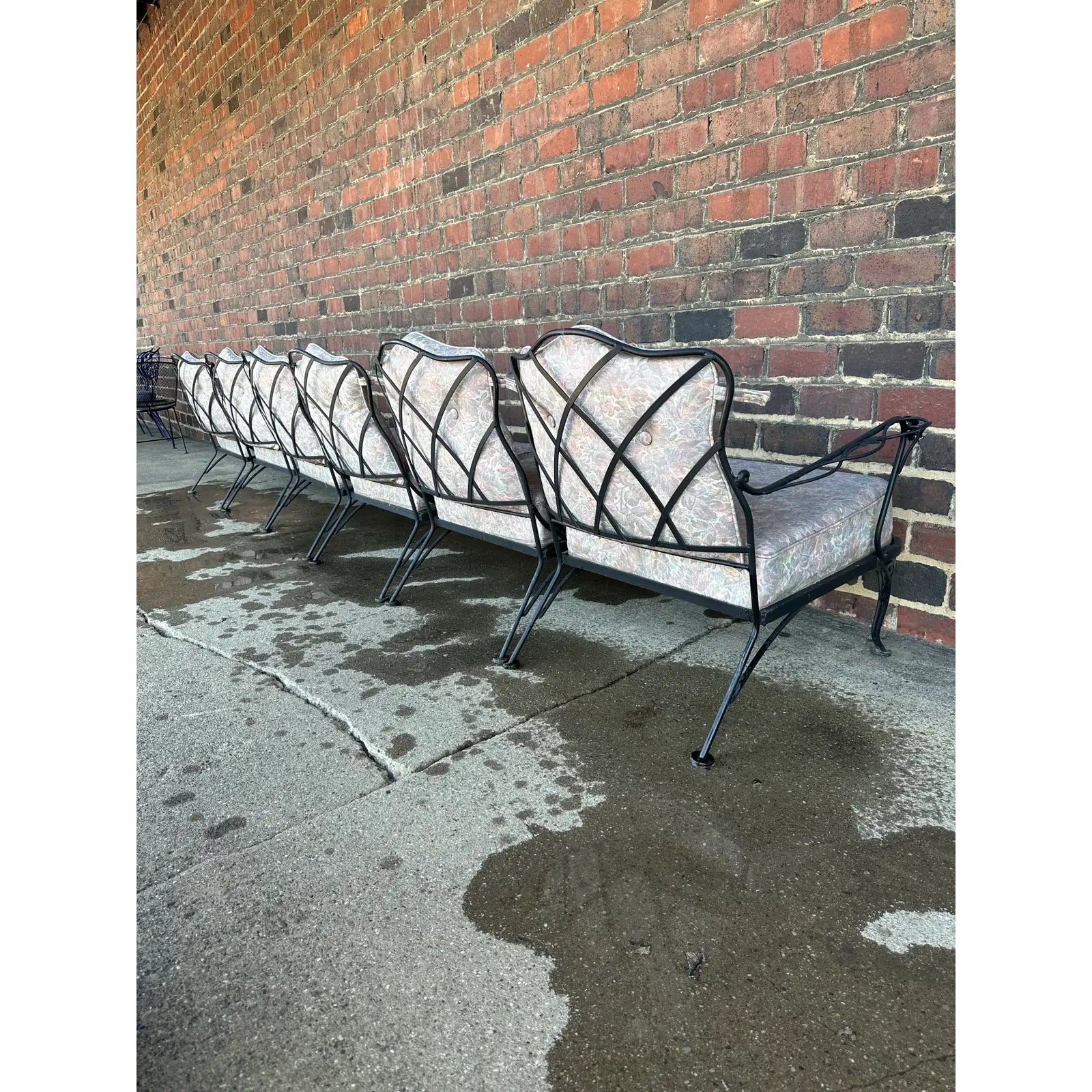 Vintage Woodard Six Piece Sectional Sofa Wrought Iron Patio Furniture, Attributed