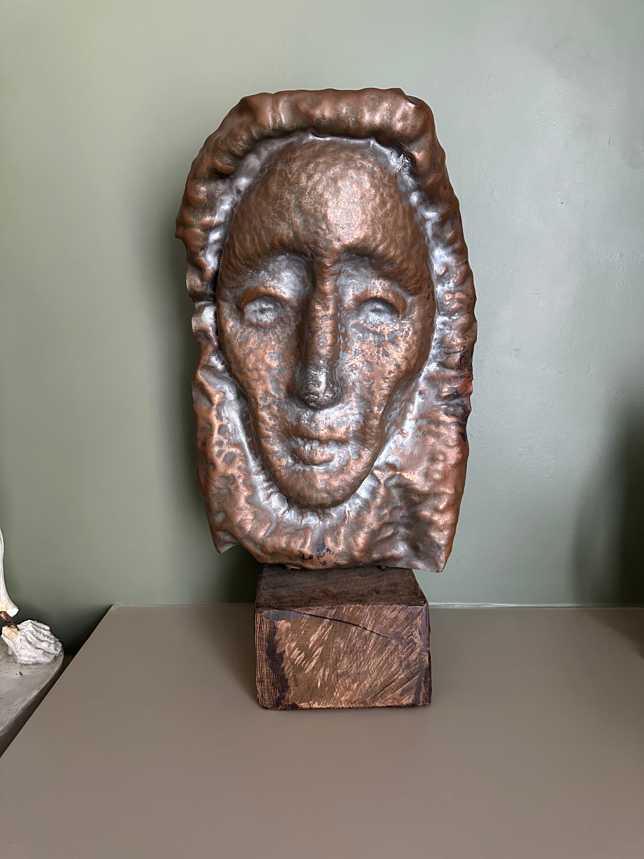 Waylande Gregory Large Hammered Copper Face Sculpture Bust