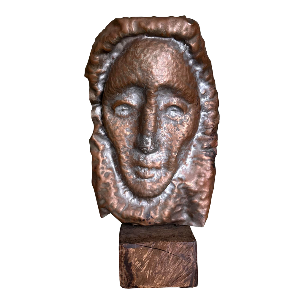 Waylande Gregory Large Hammered Copper Face Sculpture Bust