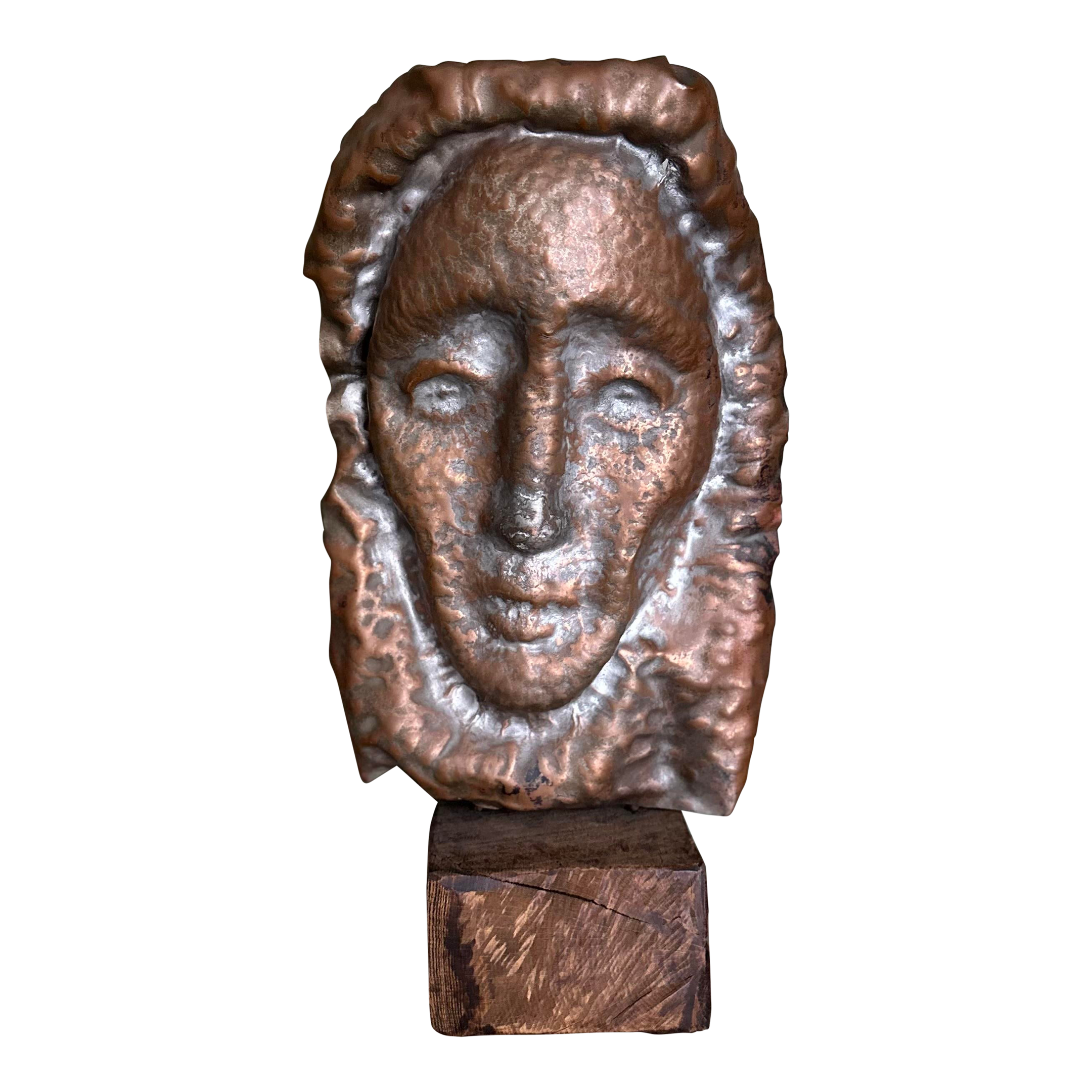 Waylande Gregory Large Hammered Copper Face Sculpture Bust