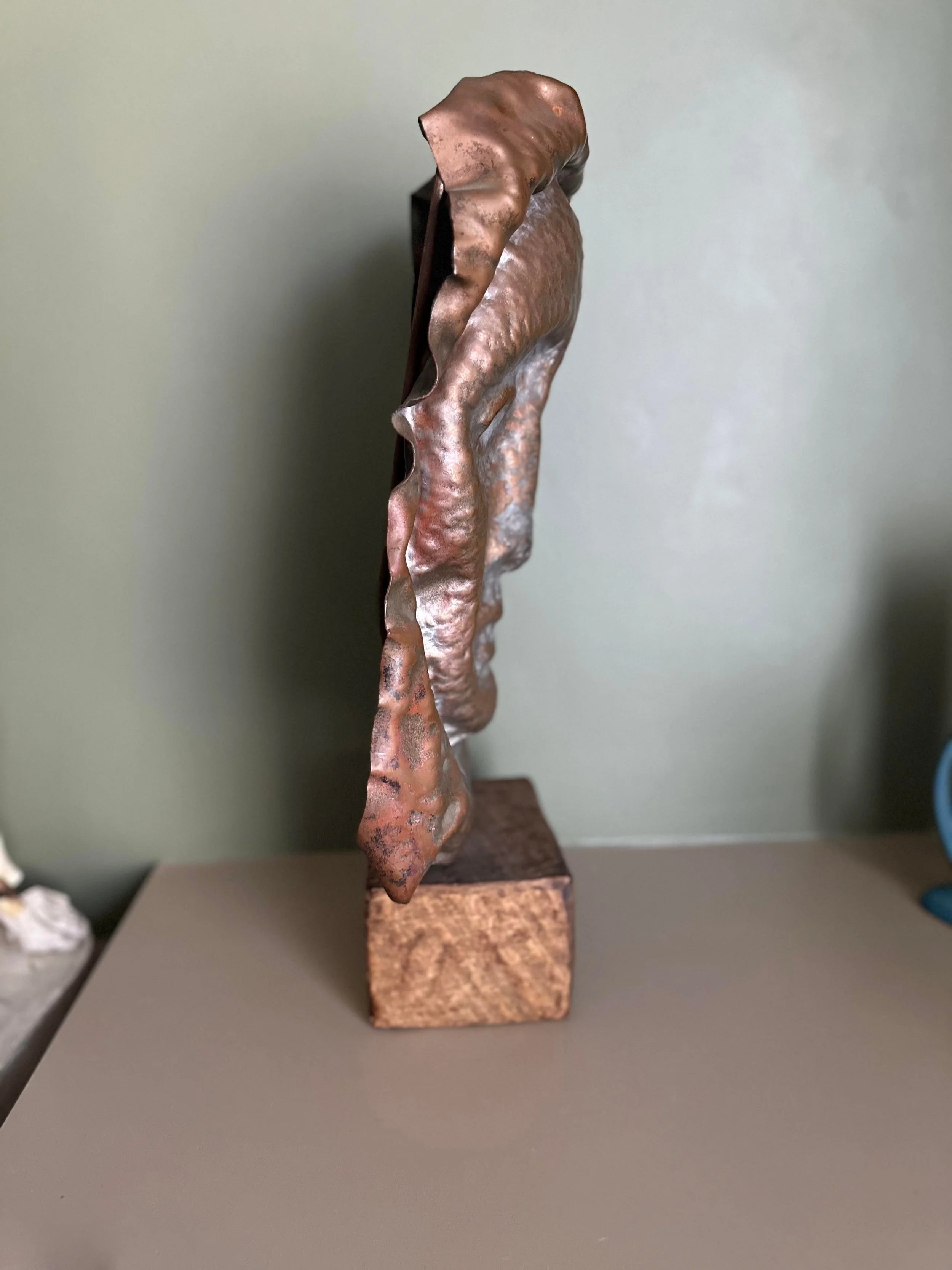Waylande Gregory Large Hammered Copper Face Sculpture Bust