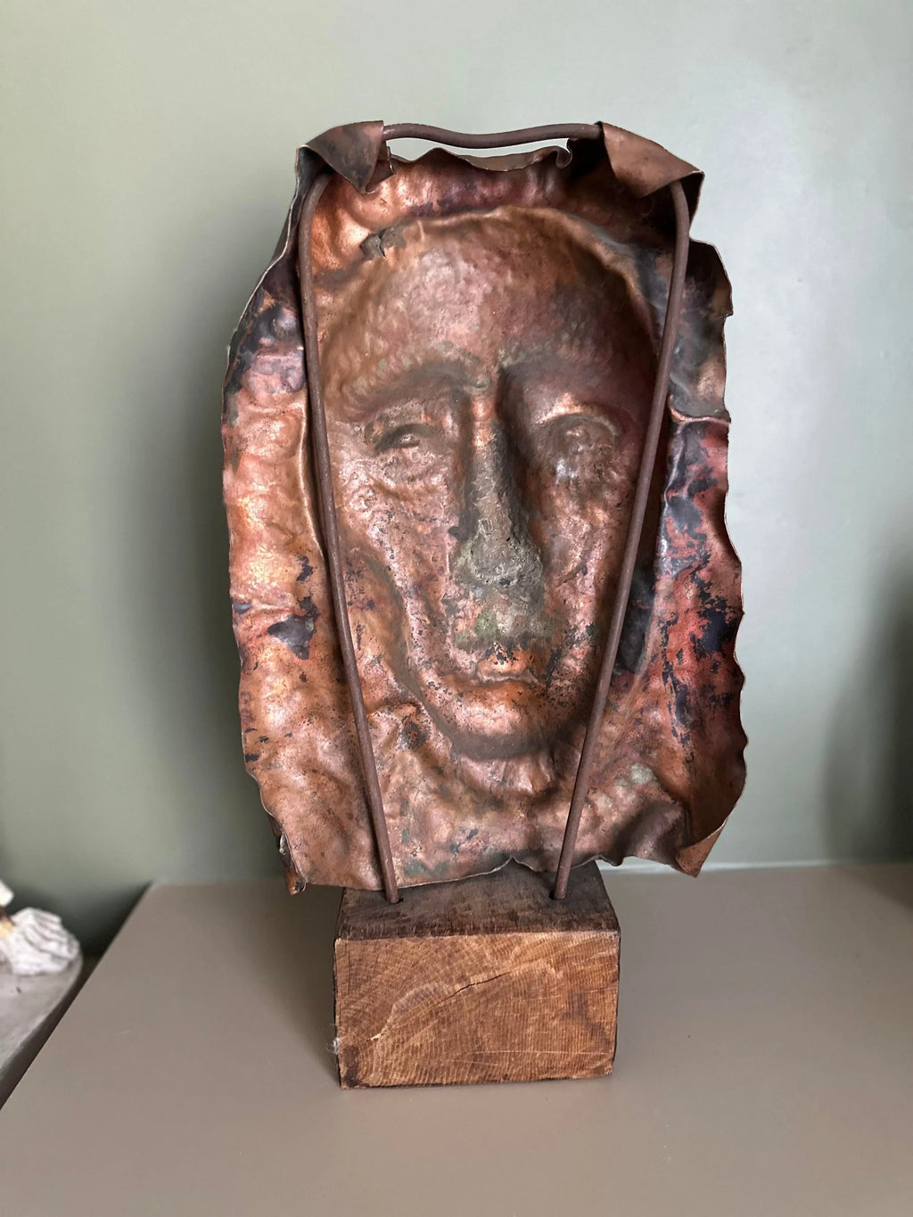 Waylande Gregory Large Hammered Copper Face Sculpture Bust