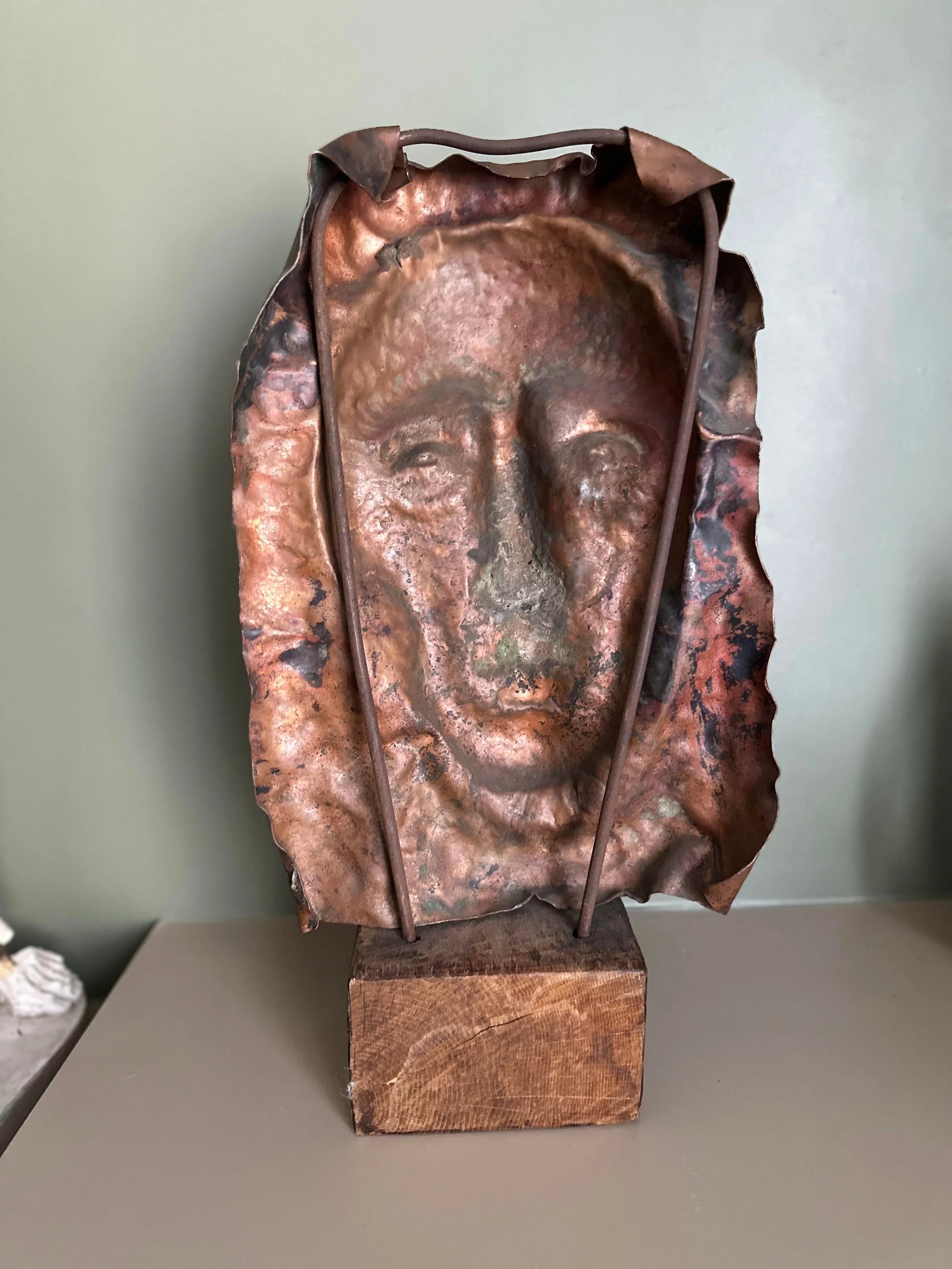 Waylande Gregory Large Hammered Copper Face Sculpture Bust