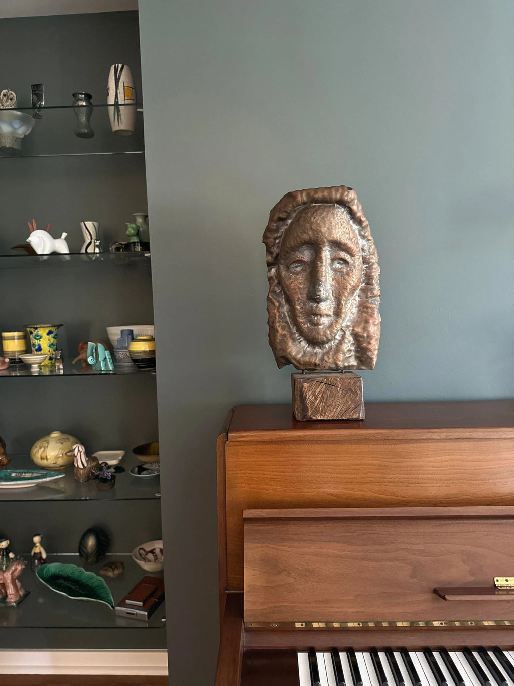 Waylande Gregory Large Hammered Copper Face Sculpture Bust
