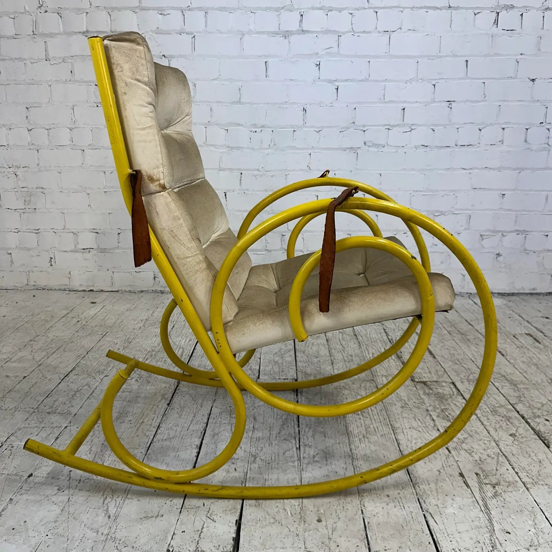 Yellow Metal Framed Rocking Chair Arthur Umanoff Style of Thonet