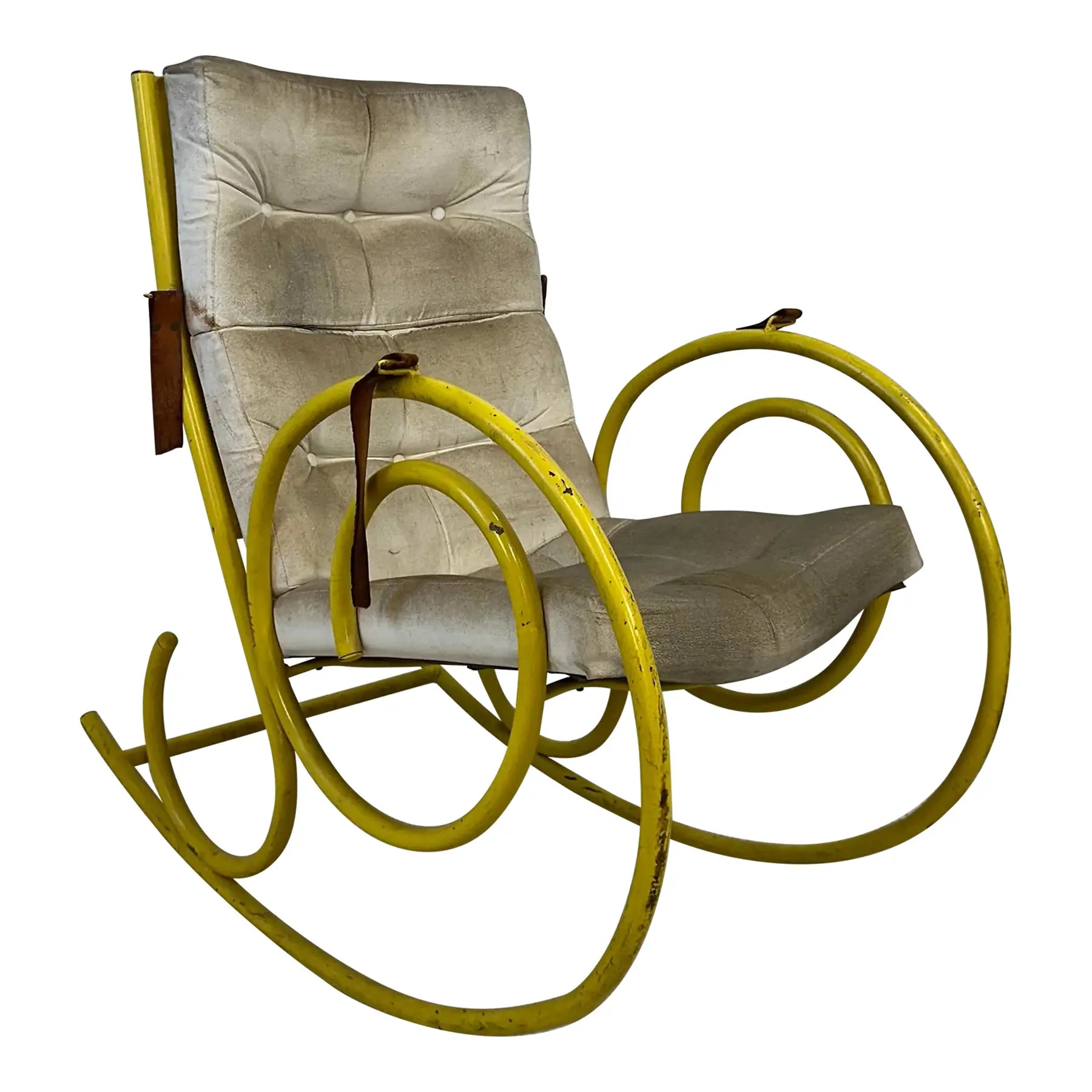 Yellow Metal Framed Rocking Chair Arthur Umanoff Style of Thonet