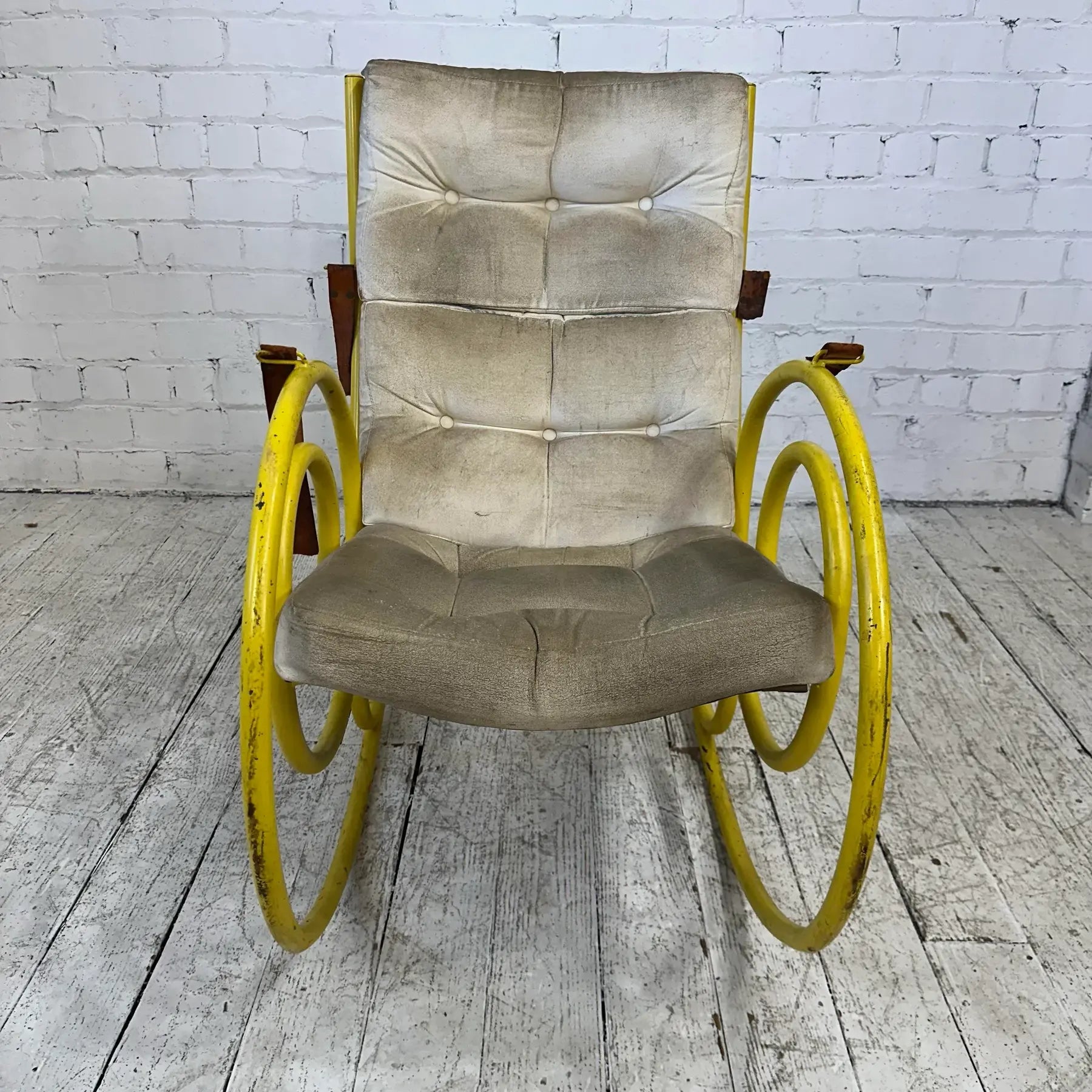 Yellow Metal Framed Rocking Chair Arthur Umanoff Style of Thonet